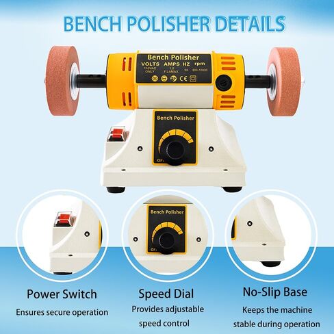 Jewelry Bench Polisher and Buffer, Variable Speed Polishing Machine Professional Buffing Machine for Metal, Wood, Jade, 15PCS Accessory Set with Polishing Wheels & Compounds in Kuwait