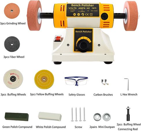 Jewelry Bench Polisher and Buffer, Variable Speed Polishing Machine Professional Buffing Machine for Metal, Wood, Jade, 15PCS Accessory Set with Polishing Wheels & Compounds in Kuwait