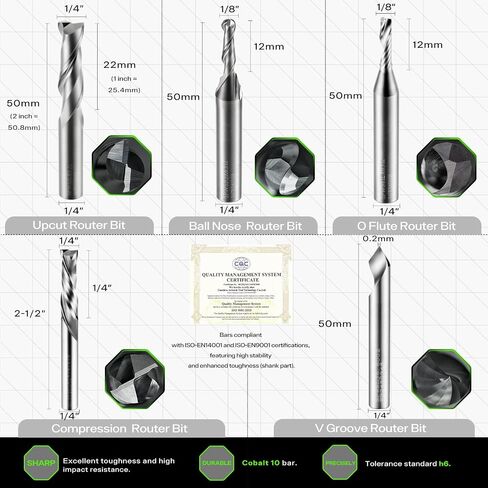 CNC Bit Set, Router Bit Set 1/4 Shank, 5PCS Starter Router Bit Set | Designed for beginners and experienced users, covering everyday CNC routing, carving and cutting tasks in Kuwait