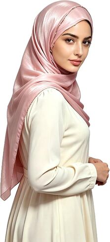 Premium Hijab Scarf for Women Lightweight 4 Edges Beaded Gold Trimmed Shimmer Hijabs Crepe Head Scarves Shawls Wraps in Saudi Arabia