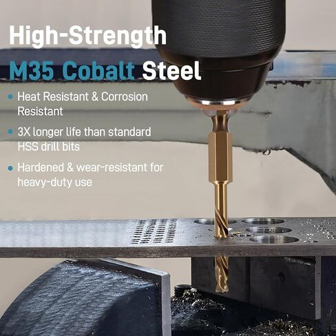 7Pcs Cobalt Stubby Drill Bit Set M35 HSS 1/4" Hex Shank 3/32"-3/8" | Short Drill Bits for Wood Plastic Hardened Steel Stainless Steel 135° Split Point Heavy Duty Hex Shank Drill Bit Set in Kuwait