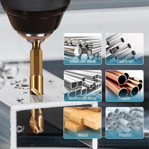 7Pcs Cobalt Stubby Drill Bit Set M35 HSS 1/4" Hex Shank 3/32"-3/8" | Short Drill Bits for Wood Plastic Hardened Steel Stainless Steel 135° Split Point Heavy Duty Hex Shank Drill Bit Set in Kuwait