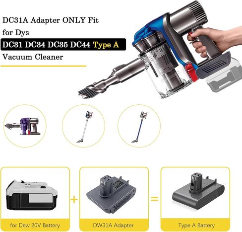 DW31A for Dewalt Battery Adapter to for Dyson Type A DC31 DC35 DC34 DC45 Vacuum Cleaner, Adapter Convert for Dewalt 20V Battery to Dyson Type A 22.2V Battery (Not for Type B) in Kuwait