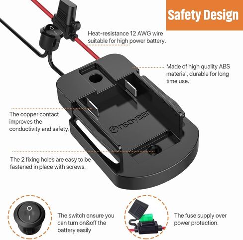 Power Wheel Adapter with Fuse&Switch, Secure Power Adapter for WX 20V, with 12 Gauge Wire, Good Power Converter for DIY Ride On Truck, Robotics, RC Toys&Work Lights in Kuwait