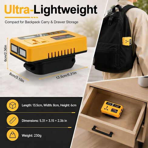 Portable Power Inverter Compatible with DeWALT 20V Battery(Tool Only) | DC20V to AC110V,Multi charging ports,LED lamp,Overheat,short circuit,overload protection,Hurricane storm outage backup device in Kuwait