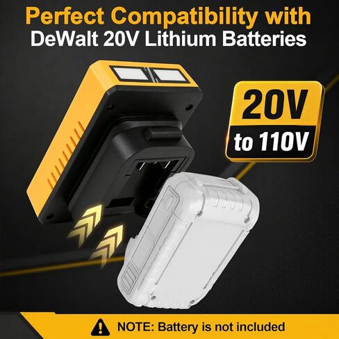 Portable Power Inverter Compatible with DeWALT 20V Battery(Tool Only) | DC20V to AC110V,Multi charging ports,LED lamp,Overheat,short circuit,overload protection,Hurricane storm outage backup device in Kuwait
