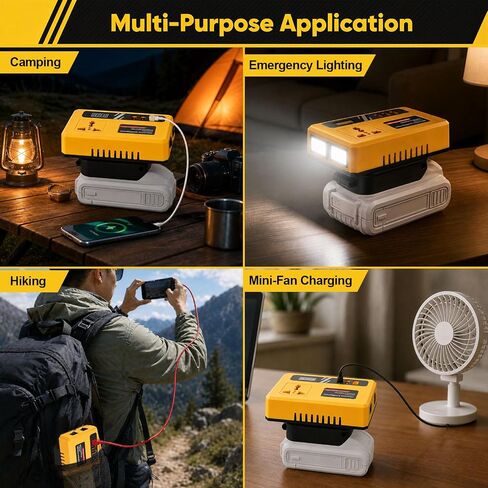 Portable Power Inverter Compatible with DeWALT 20V Battery(Tool Only) | DC20V to AC110V,Multi charging ports,LED lamp,Overheat,short circuit,overload protection,Hurricane storm outage backup device in Kuwait