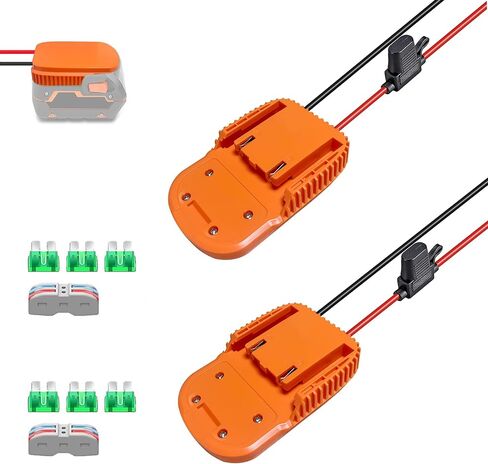 2 Packs Power Wheel Adapter for Ridgid AEG 18V Hyper Battery with 6Pcs Fuse & 2Pcs Wire terminals, 14AWG Wire Power Connector for Rc Car, Rc Truck, DIY, for Rigid Battery L1815R B1820R L1830R in Kuwait