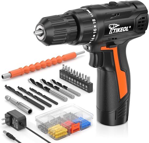 12V Cordless Drill Set, Lightweight Power Drill Driver with 3/8" Keyless Chuck, 2 Variable Speed Settings, 18+1 Position, Built-in LED Light, Mini drill for Home DIY, Furniture Assembly in Kuwait