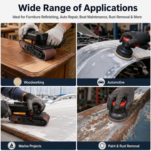 34 Pieces Sanding Belts and PSA Sanding Discs Set Alumina Includes 10 pcs 4 x 36 Inch Sanding Paper (80/120/150/240/400 Grits) and 24 pcs 6 Inch Self Adhesive Disc for Wood, Metal Polishing in Kuwait