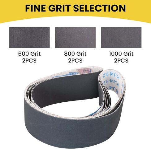 2 x 36 Inch Knife Sharpening Sanding Belts, 6 Pack | Silicon Carbide Abrasives, 2 Pcs Each of 600, 800, 1000 Grits in Kuwait