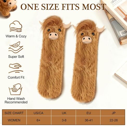 Funny Highland Cow Fuzzy Socks for Women and Teen Girls - Cute Birthday Gifts for Mom Girlfriend Slipper 3D Animal Bed Warm Cozy Fuzzy Socks for Winter -Gifts Ideas for Christmas Stocking in Saudi Arabia