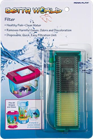 PENN-PLAX Small World Aquarium Air Pump and Filter Kit – Comes with a Disposable Media Cartridge (Bio Sponge, Carbon, and Zeolite Crystals), Multicolor, 1 LB in Saudi Arabia