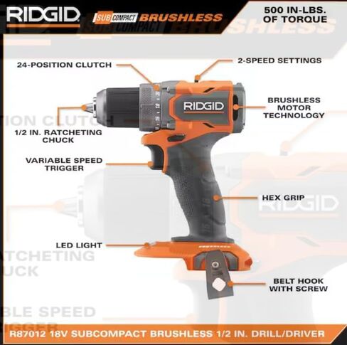RIDGID 18V SubCompact Brushless 2-Tool Combo Kit with Drill/Driver, Impact Driver, (2) 2.0 Ah Batteries, Charger, and Tool Bag in Kuwait