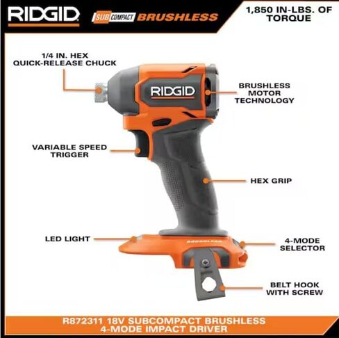 RIDGID 18V SubCompact Brushless 2-Tool Combo Kit with Drill/Driver, Impact Driver, (2) 2.0 Ah Batteries, Charger, and Tool Bag in Kuwait