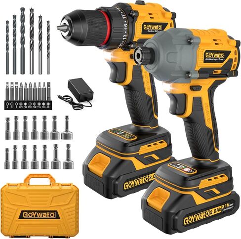 Power Tool Combo Kits - 21V Brushless 3/8" Cordless Drill and 1/4" Impact Driver Combo Set with 2 x 2.0Ah Batteries & Charger & Sockets Sets & Driver Bits & Drill Bits for Home Projects & DIY in Kuwait