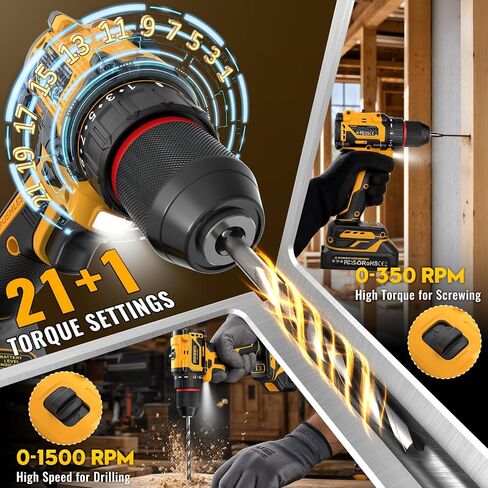 Power Tool Combo Kits - 21V Brushless 3/8" Cordless Drill and 1/4" Impact Driver Combo Set with 2 x 2.0Ah Batteries & Charger & Sockets Sets & Driver Bits & Drill Bits for Home Projects & DIY in Kuwait