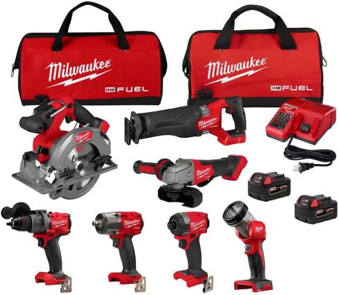 Milwaukee M18 FUEL 18-Volt Lithium-Ion Brushless Cordless Combo Kit with Two 5.0 Ah Batteries, 1 Charger, 2 Tool Bags (7-Tool) in Kuwait
