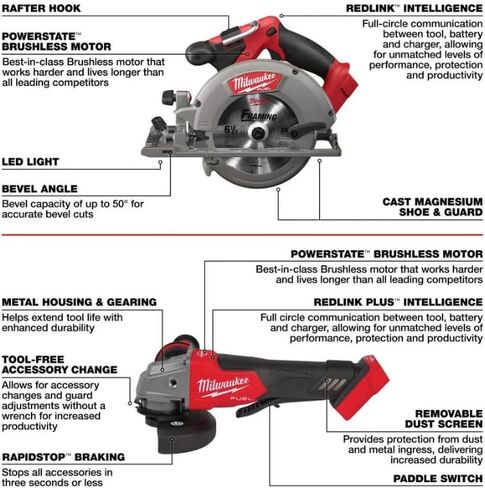 Milwaukee M18 FUEL 18-Volt Lithium-Ion Brushless Cordless Combo Kit with Two 5.0 Ah Batteries, 1 Charger, 2 Tool Bags (7-Tool) in Kuwait