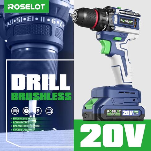 20V Brushless Cordless Drill Set, 531 In-lb Torque, 2x1.5Ah Batteries & Tool Box Included, Compact Power Drill Kit for Home Repair & DIY Projects in Kuwait