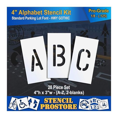 Curb and Median Stencils - 4 inch Alphabet KIT Stencil Set - (28 Piece) - 4" x 3" x 1/8" (128 mil) - Pro-Grade in Kuwait