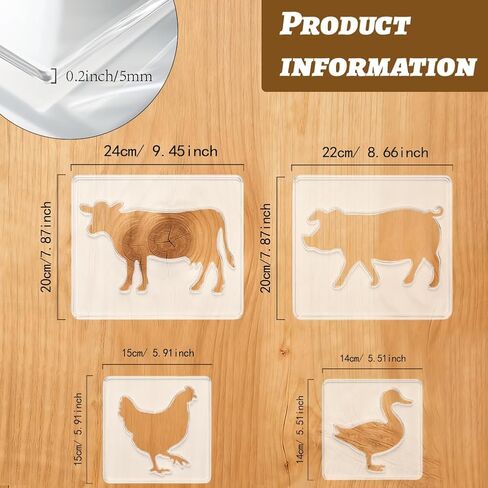 4Pcs Farm Animal Silhouette Acrylic Router Template for Woodworking, 5mm Thick Inlay Template Tracing Stencil Guide Tool for Project DIY Wood Craft in Kuwait