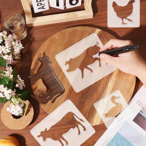 4Pcs Farm Animal Silhouette Acrylic Router Template for Woodworking, 5mm Thick Inlay Template Tracing Stencil Guide Tool for Project DIY Wood Craft in Kuwait