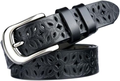 Womens-Hollow Flower Genuine-Leather-Belts - 1.2" Wide Plus Size Soft Leather Belt for Jeans Dresses Pants in Saudi Arabia