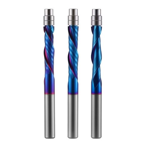 3 PCS Spiral Flush Trim Router Bit Set,1/4" Shank, Nano Blue Coated,Compression Router Bit Downcut & Upcut Bits for Wood Trimming Edge Cleaning﻿ in Kuwait