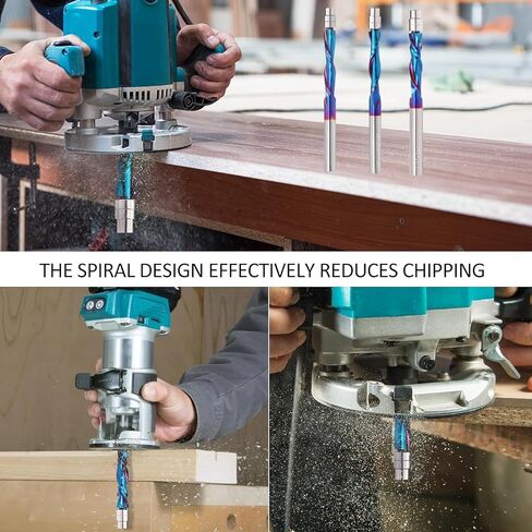 3 PCS Spiral Flush Trim Router Bit Set,1/4" Shank, Nano Blue Coated,Compression Router Bit Downcut & Upcut Bits for Wood Trimming Edge Cleaning﻿ in Kuwait