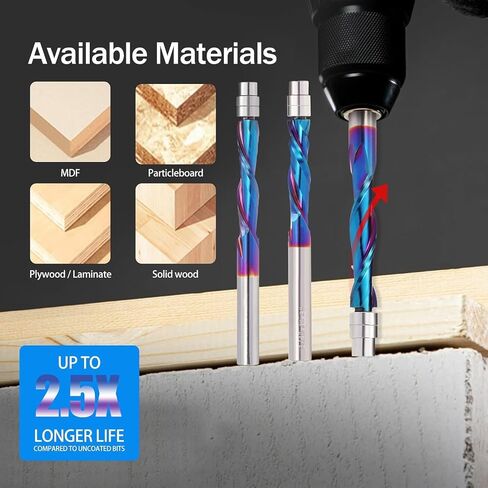 3 PCS Spiral Flush Trim Router Bit Set,1/4" Shank, Nano Blue Coated,Compression Router Bit Downcut & Upcut Bits for Wood Trimming Edge Cleaning﻿ in Kuwait