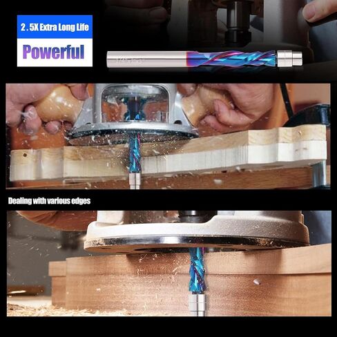 3 PCS Spiral Flush Trim Router Bit Set,1/4" Shank, Nano Blue Coated,Compression Router Bit Downcut & Upcut Bits for Wood Trimming Edge Cleaning﻿ in Kuwait