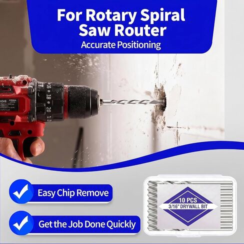 10 Pcs Drywall Cutting Bit, 3/16 Inch Spiral Rotary Cut Out Bits, High Speed Steel Drywall Router Bits for Drywall and Gypsum Board Cutouts, Outlet Boxes, Wall Openings, Door Openings in Kuwait
