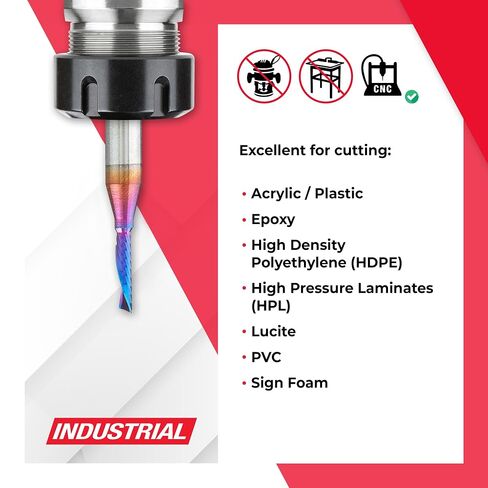 Amana Tool Spektra Coated Solid Carbide CNC Spiral Single O-Flute Router Bit for Plastic Down-Cut, 51511-K, 1/8 D x 1/2 CH x 1/4 SHK x 2 Inch L in Kuwait