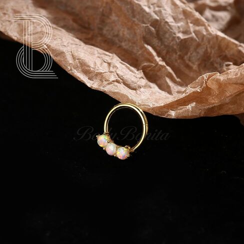 BodyBonita 16G White Opal Septum Rings - 316L Surgical Steel Nose Rings Hoops Clicker Septum Jewelry Nose Piercings Helix Tragus Rook Daith Earrings for Women Men 8mm Silver/Gold in Saudi Arabia
