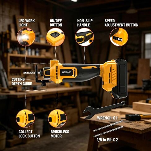 Cordless Drywall Cut-Out Tool, Brushless Rotary Saw Compatible With Dewalt 20V Battery, 28000 RPM 3-Speed Adjustable Depth with Led,Compact Spiral Tool for Drywall Sheetrock Wood Cutting(NO Battery) in Kuwait