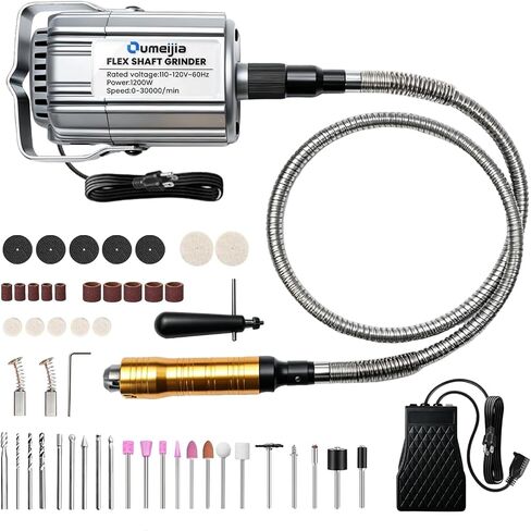 1200W Flex Shaft Rotary Tool, 30000RPM Variable Speed Hanging Grinder with 46Pcs Accessories & Foot Pedal, Electric Flexible Shaft Carving Machine for Wood Metal Jewelry Polishing Sanding Engraving in Kuwait