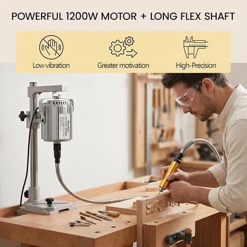 1200W Flex Shaft Rotary Tool, 30000RPM Variable Speed Hanging Grinder with 46Pcs Accessories & Foot Pedal, Electric Flexible Shaft Carving Machine for Wood Metal Jewelry Polishing Sanding Engraving in Kuwait