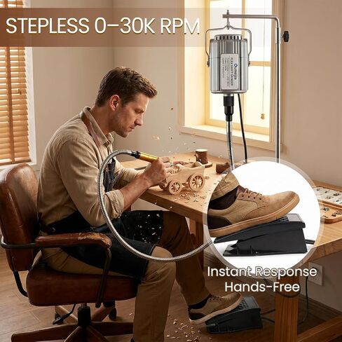 1200W Flex Shaft Rotary Tool, 30000RPM Variable Speed Hanging Grinder with 46Pcs Accessories & Foot Pedal, Electric Flexible Shaft Carving Machine for Wood Metal Jewelry Polishing Sanding Engraving in Kuwait