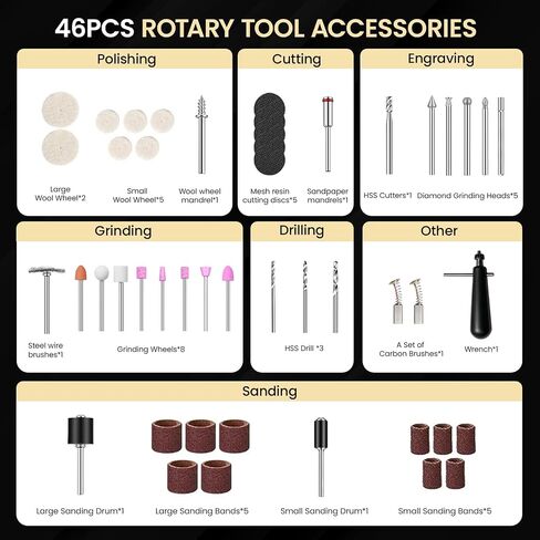 1200W Flex Shaft Rotary Tool, 30000RPM Variable Speed Hanging Grinder with 46Pcs Accessories & Foot Pedal, Electric Flexible Shaft Carving Machine for Wood Metal Jewelry Polishing Sanding Engraving in Kuwait