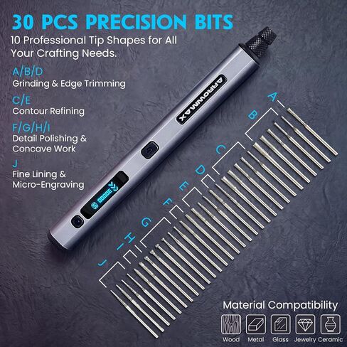AM ARROWMAX 5-Speed Mini Cordless Rotary Tool Kit with OLED, 30000 RPM | Engraver Tool with 30 Bits, Engraving Pen for Metal Wood Glass Plastic, Engraver Kit Craft Gift for for Teens Adults Beginne in Kuwait