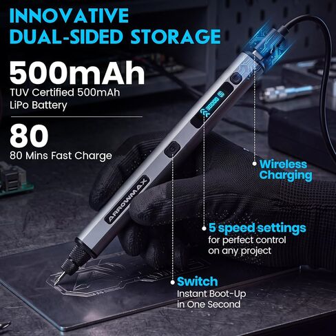 AM ARROWMAX 5-Speed Mini Cordless Rotary Tool Kit with OLED, 30000 RPM | Engraver Tool with 30 Bits, Engraving Pen for Metal Wood Glass Plastic, Engraver Kit Craft Gift for for Teens Adults Beginne in Kuwait