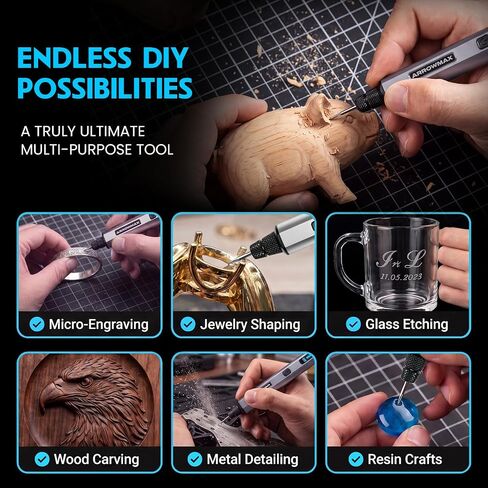AM ARROWMAX 5-Speed Mini Cordless Rotary Tool Kit with OLED, 30000 RPM | Engraver Tool with 30 Bits, Engraving Pen for Metal Wood Glass Plastic, Engraver Kit Craft Gift for for Teens Adults Beginne in Kuwait