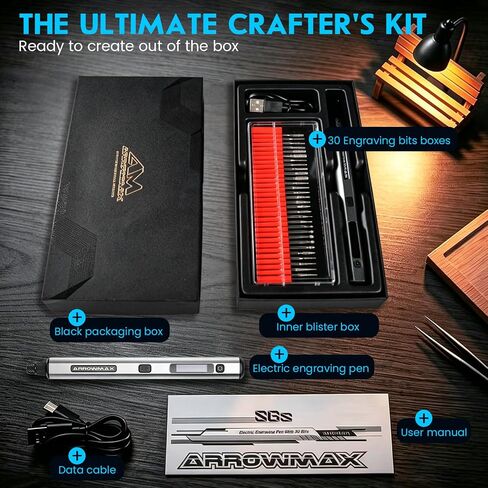 AM ARROWMAX 5-Speed Mini Cordless Rotary Tool Kit with OLED, 30000 RPM | Engraver Tool with 30 Bits, Engraving Pen for Metal Wood Glass Plastic, Engraver Kit Craft Gift for for Teens Adults Beginne in Kuwait