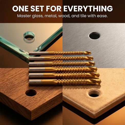 Sakerplus Drill Bit Set, Multi Material Spiral Drill Bits for Glass Metal Wood Plastic Tile, 135° Split Point, Titanium-Coated Spiral Flute, Fits Standard Drill Chuck (1pc) in Kuwait
