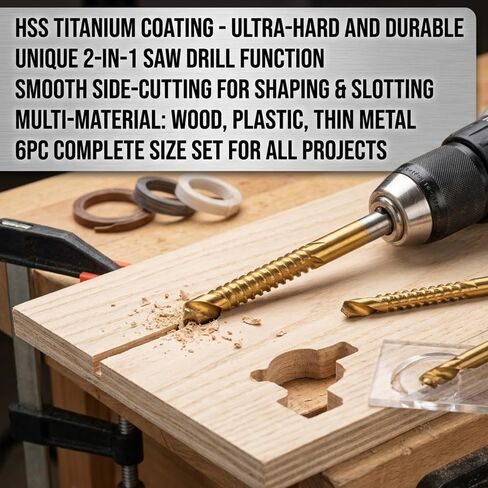 Sakerplus Drill Bit Set, Multi Material Spiral Drill Bits for Glass Metal Wood Plastic Tile, 135° Split Point, Titanium-Coated Spiral Flute, Fits Standard Drill Chuck (1pc) in Kuwait