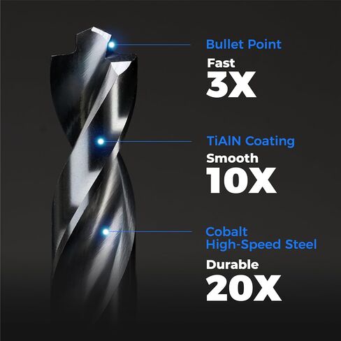 toolant Cobalt Drill Bit Set for Metal and Steel (Pro), Titanium Aluminum Nitride Coated (TiAlN) with Bullet Point Tip, for Hardened Metal, Stainless Steel, 21pcs 1/16"-1/2" in Kuwait