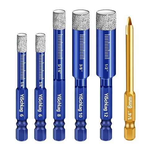 6-Piece Tile Drill Bits, Hex Shank Diamond Drill Bits 1/4" 5/16" 3/8" 1/2" | 6-Piece Diamond Drill Bit Set for Ceramic, Tile, Porcelain, Marble, Granite, Stone, Glass, Pot, Concrete, Hard Materials in Kuwait