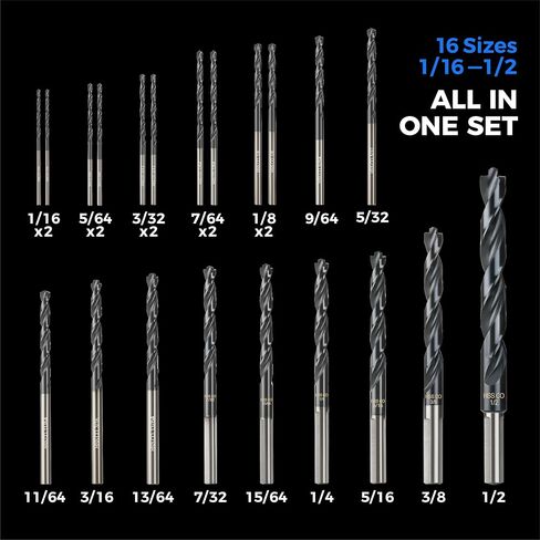 toolant Cobalt Drill Bit Set for Metal and Steel (Pro), Titanium Aluminum Nitride Coated (TiAlN) with Bullet Point Tip, for Hardened Metal, Stainless Steel, 21pcs 1/16"-1/2" in Kuwait