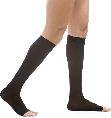 EvoNation Women's Opaque Knee High Compression Stockings 20-30mmHg Open Toe | Soft microfiber nylon with a 1.5-inch stay-up band, reinforced heel and open toe for secure comfort during work and travel. in Kuwait